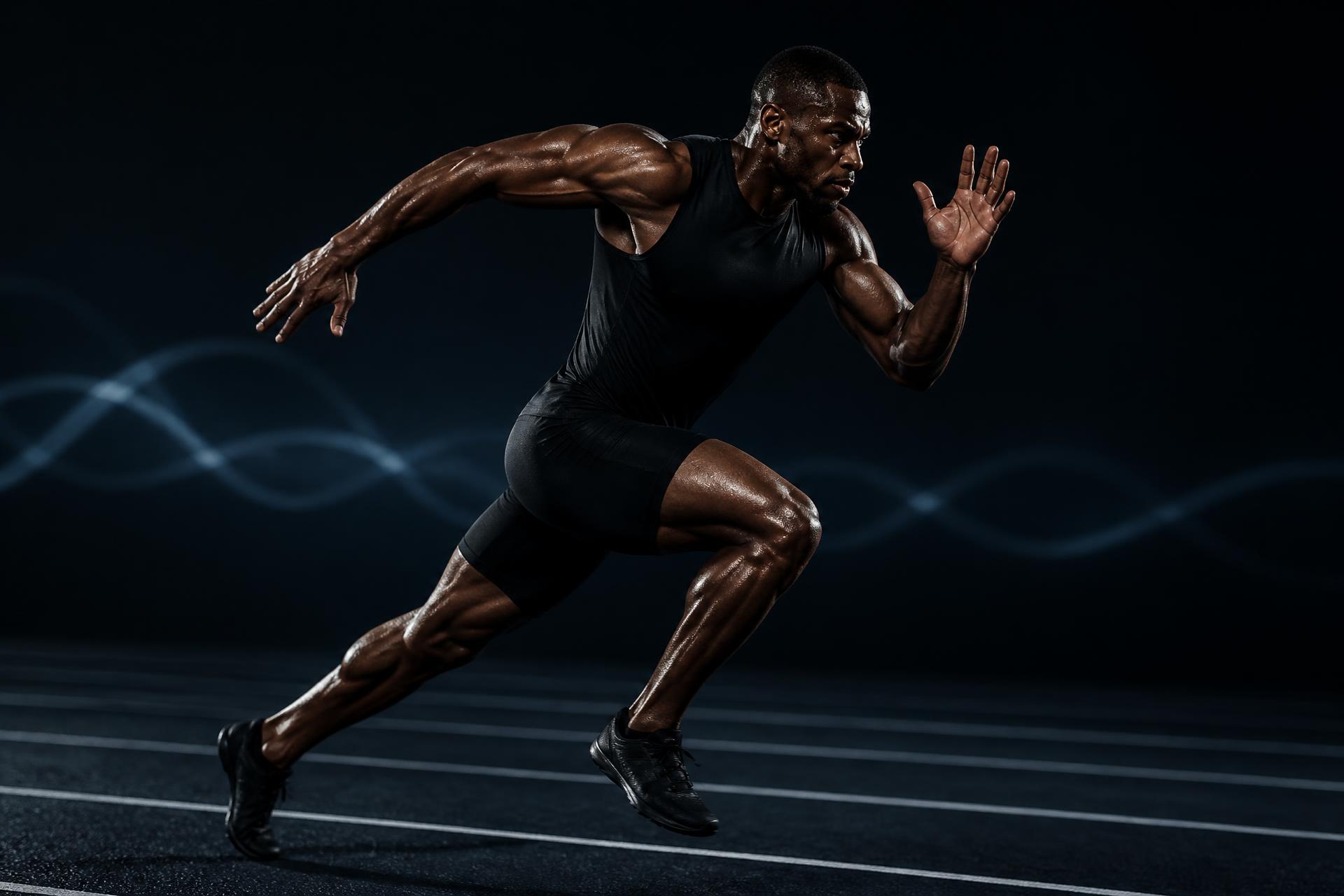 Elite sprinter accelerating on a track