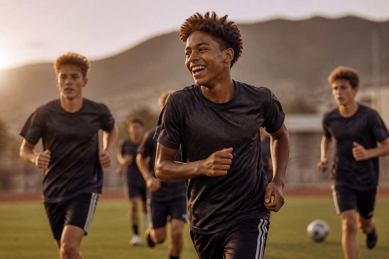 Young athletes training at golden hour